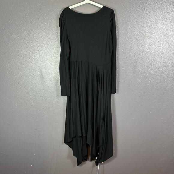 Peruvian Connection Dress Large Black Midi Handkerchief Hem Pima Cotton Modal - Picture 2 of 5